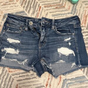 American Eagle Outfitters Blue Distressed Jean Shorts